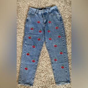 Cider Blue Jeans with Cherry Embroidery